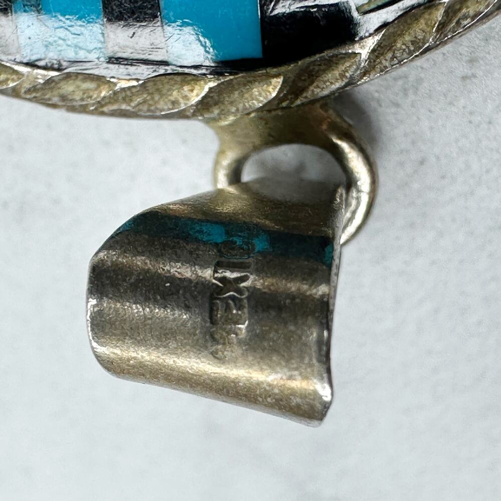 Vintage Mexico Silver Tone Reversible Mayan Calendar Inlay Pendant ✨ - Picture 3 of 13